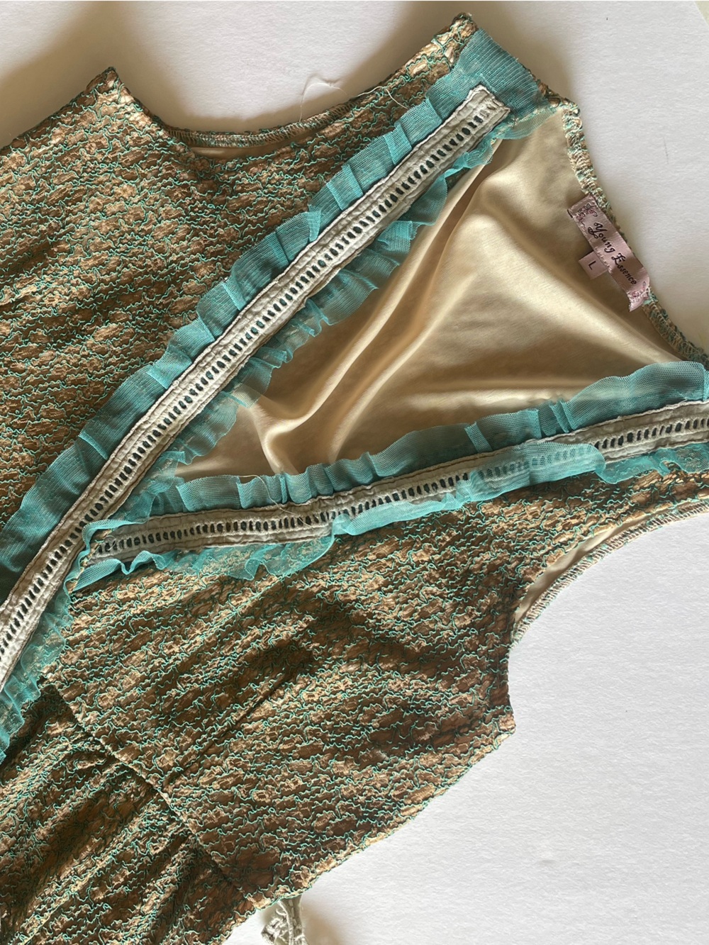 Vintage Indie Twee Young Essence Lace Turquoise Trm Wrap Dress